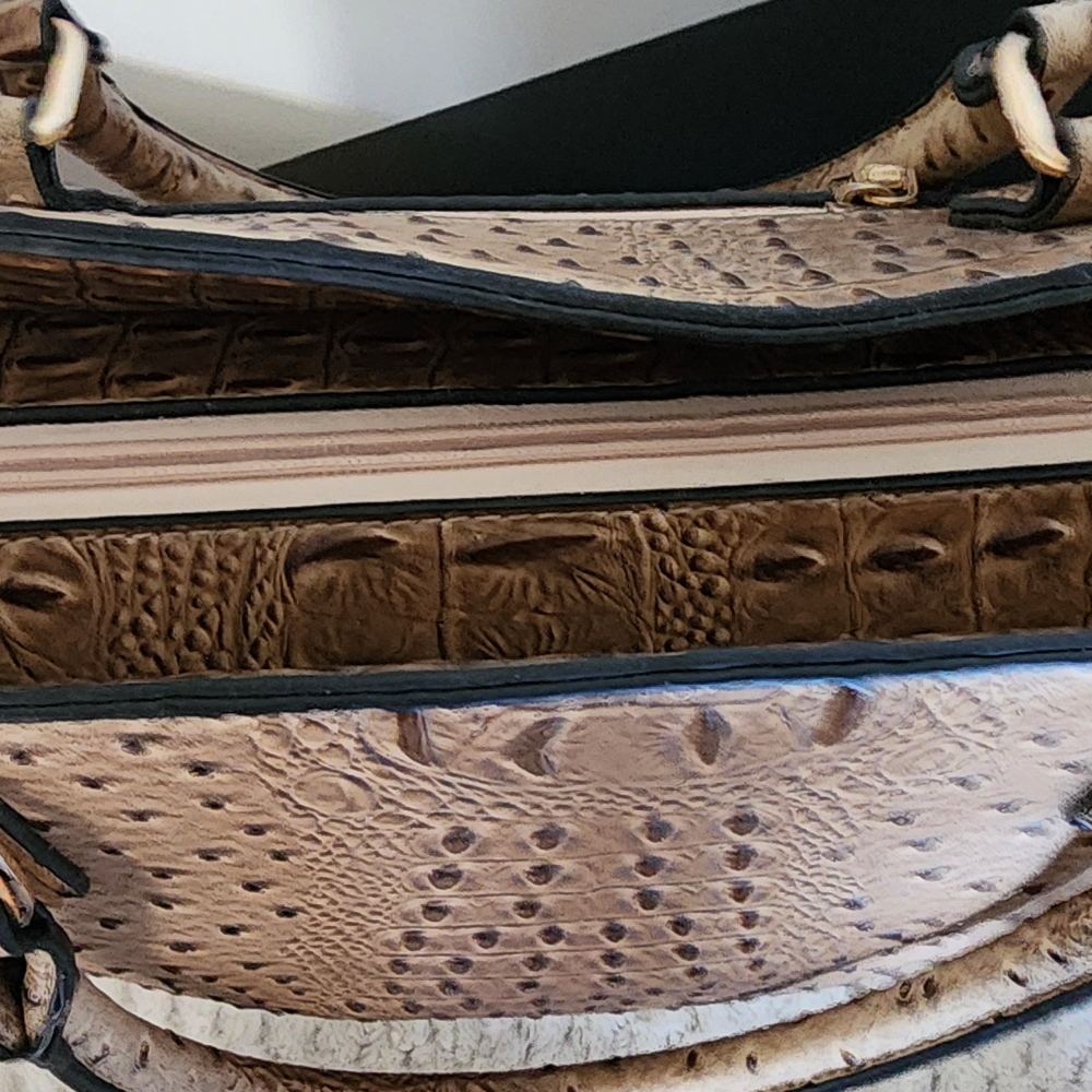 Tan Ostrich-Textured Satchel with Gold Hardware - Picture 2 of 5